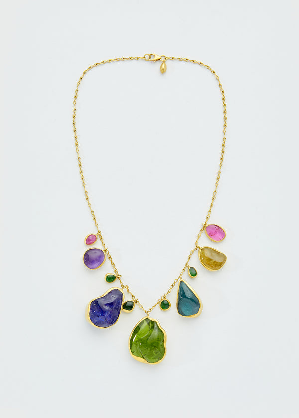 pippa small 18kt Gold Large Mixed Stones Collet Set Necklace
