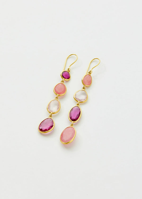 Pippa Small 18kt Gold Mixed Pinks Multi Drop Earrings