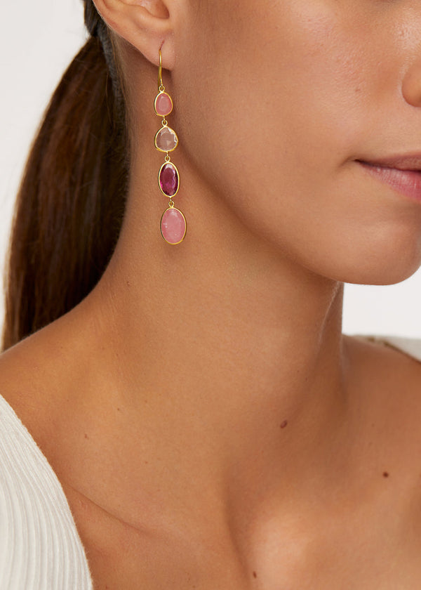 Pippa Small 18kt Gold Mixed Pinks Multi Drop Earrings