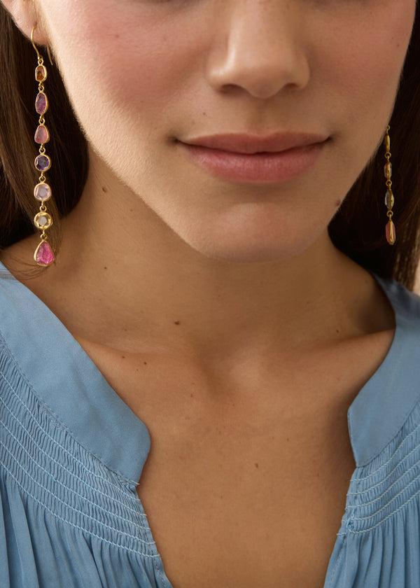 Pippa Small 18kt Gold Mixed Stone Multi Drop Earrings