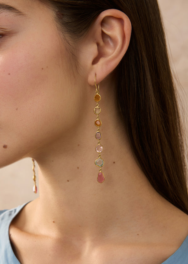 Pippa Small 18kt Gold Mixed Stone Multi Drop Earrings