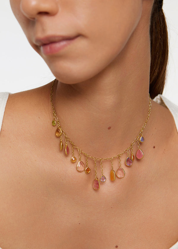 Pippa Small 18kt Gold New Day Mixed Stones Drop Necklace