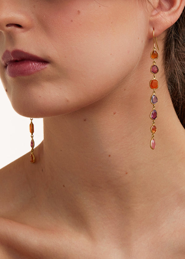 Pippa Small 18kt Gold New Day Mixed Stones Seven Drop Earrings