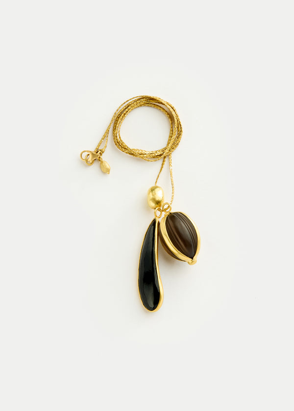 Pippa Small 18kt Gold Night Black Onyx & Smokey Quartz Cluster On Cord