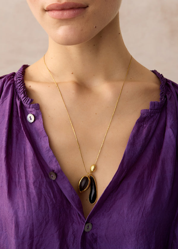 Pippa Small 18kt Gold Night Black Onyx & Smokey Quartz Cluster On Cord