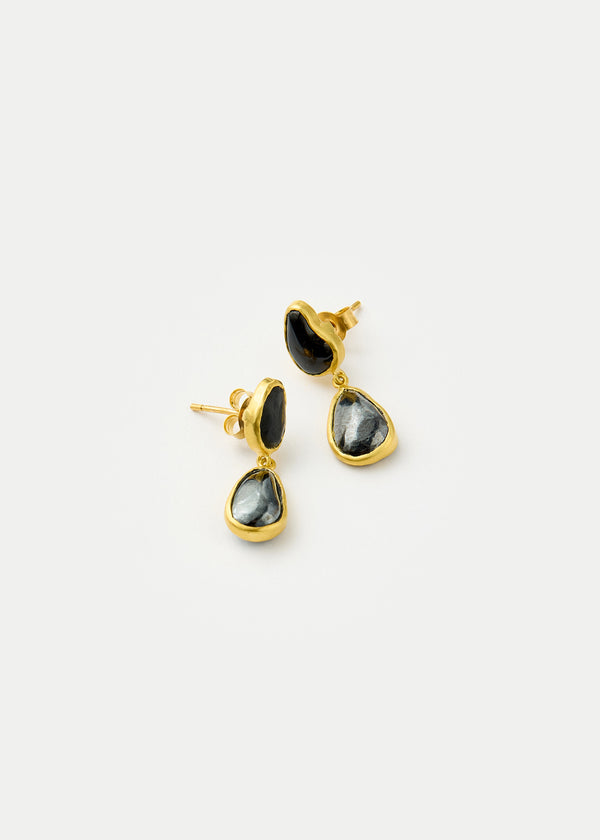 Pippa Small 18kt Gold Night Hematite & Black Onyx Double Drop Studs
