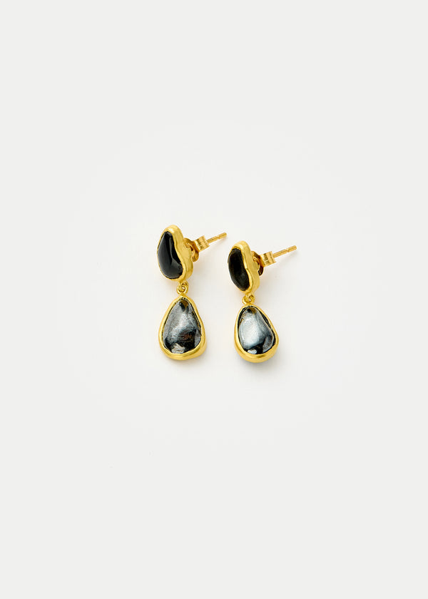 pippa small 18kt Gold Night Hematite & Black Onyx Double Drop Studs