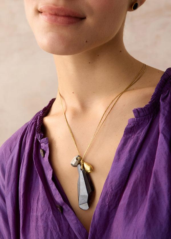 Pippa Small 18kt Gold Night Hematite & Pyrite Cluster On Cord