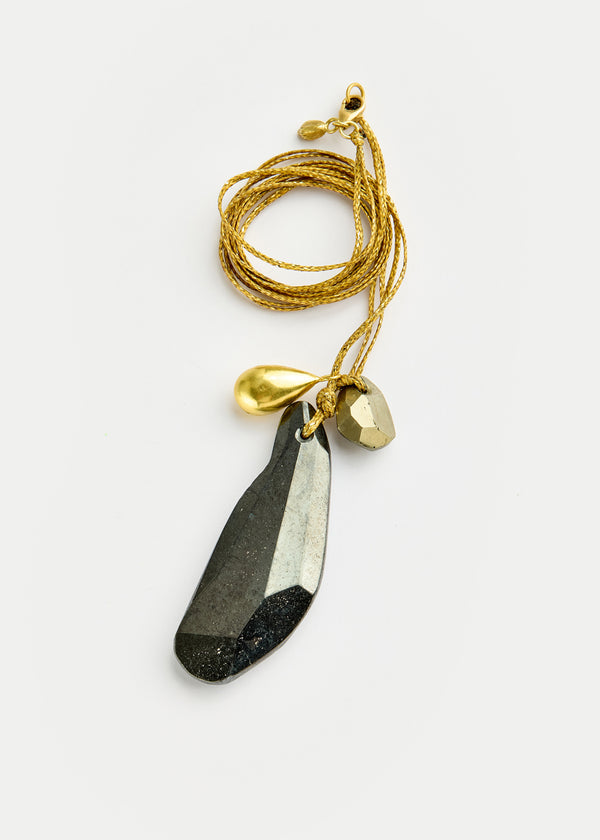 pippa small 18kt Gold Night Hematite & Pyrite Cluster on Cord
