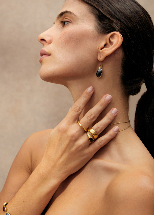 Pippa Small 18kt Gold Night Hematite Single Drop Earrings