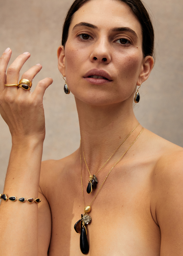 Pippa Small 18kt Gold Night Hematite Single Drop Earrings