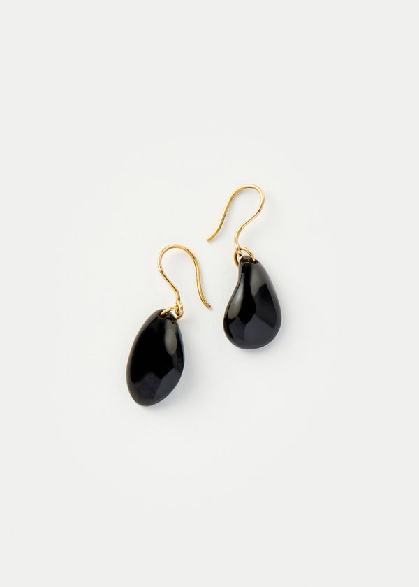 Pippa Small 18kt Gold Night Tumbled Black Onyx Single Drop Earrings