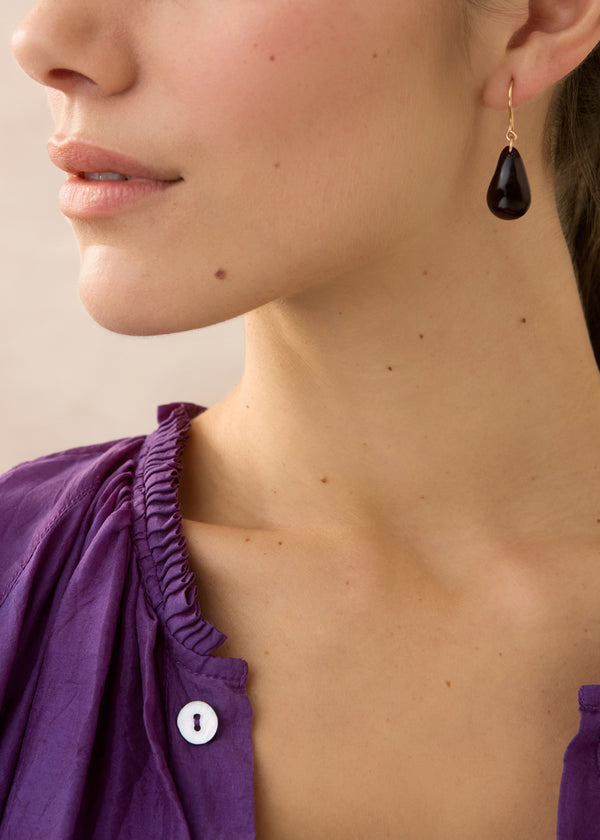 Pippa Small 18kt Gold Night Tumbled Black Onyx Single Drop Earrings