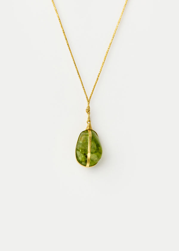 pippa small 18kt Gold Parcel Set Peridot Amulet on Cord