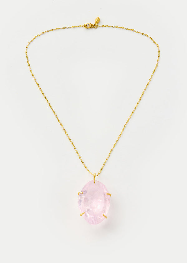 pippa small 18kt Gold Pink Agra Claw Set Kunzite Amulet on Chain
