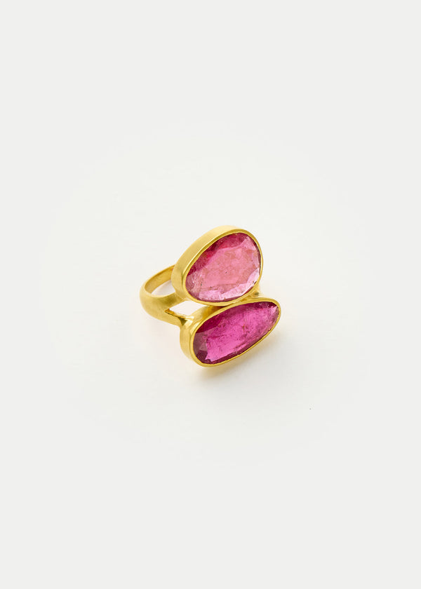 Pippa Small 18kt Gold Pink Agra Pink Tourmaline Double Greek Ring