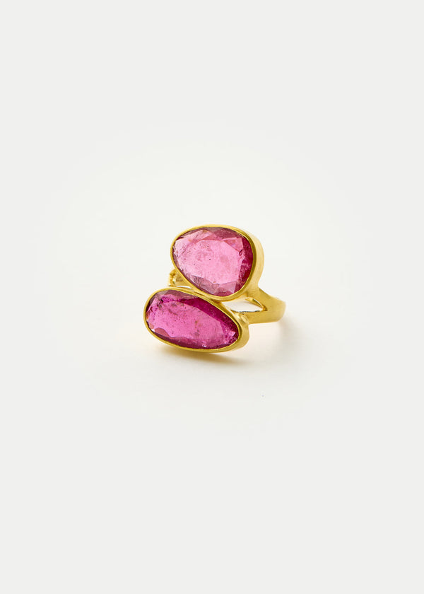 Pippa Small 18kt Gold Pink Agra Pink Tourmaline Double Greek Ring