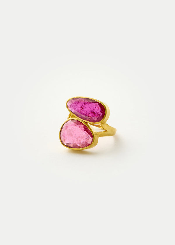 pippa small 18kt Gold Pink Agra Pink Tourmaline Double Greek Ring