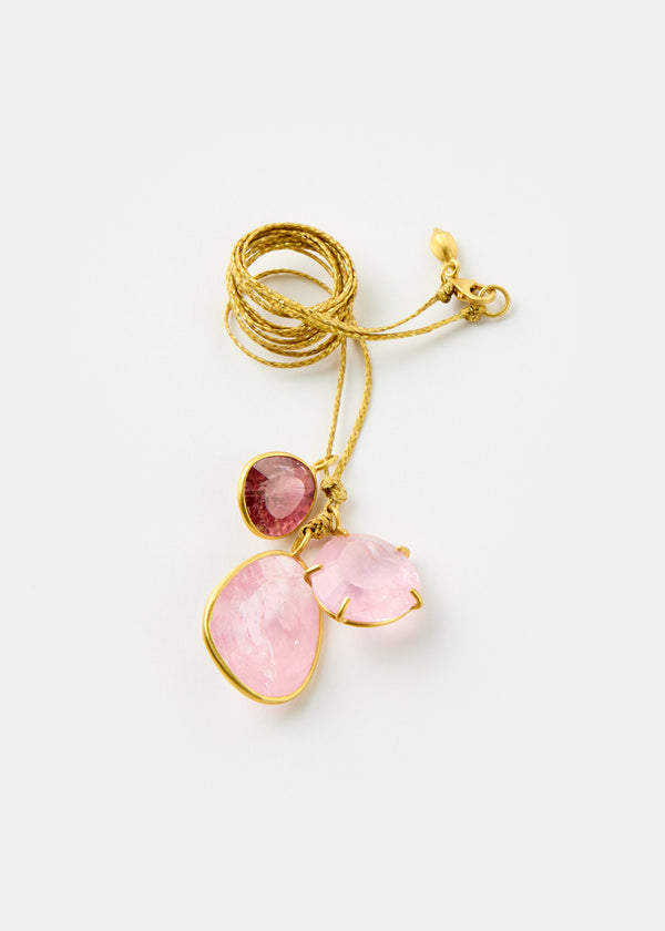Pippa Small 18kt Gold Pink Agra Pink Tourmaline & Morganite Cluster On Cord