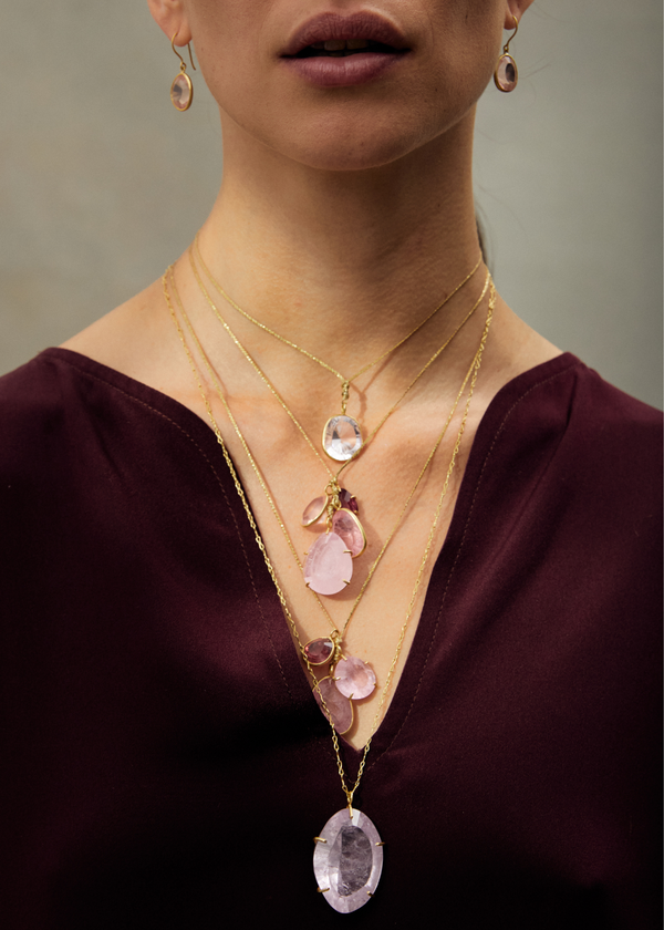 Pippa Small 18kt Gold Pink Agra Pink Tourmaline & Morganite Cluster On Cord