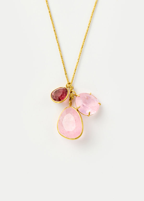 pippa small 18kt Gold Pink Agra Pink Tourmaline & Morganite Cluster on Cord