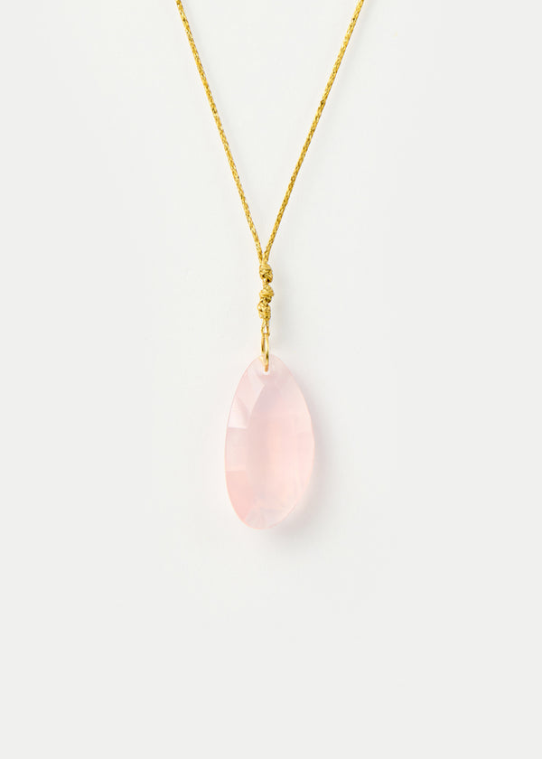 Pippa Small 18kt Gold Pink Agra Rose Quartz Drill & Loop Amulet On Cord