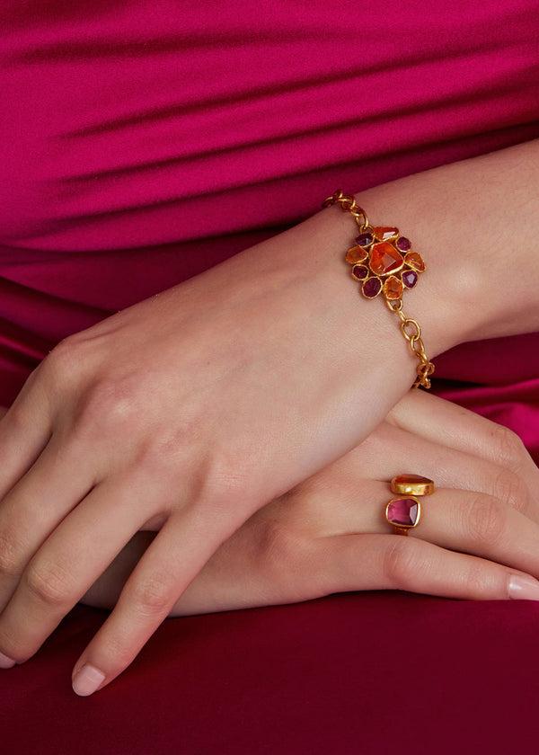 Pippa Small 18kt Gold Pink Tourmaline And Orange Garnet Garden Bracelet