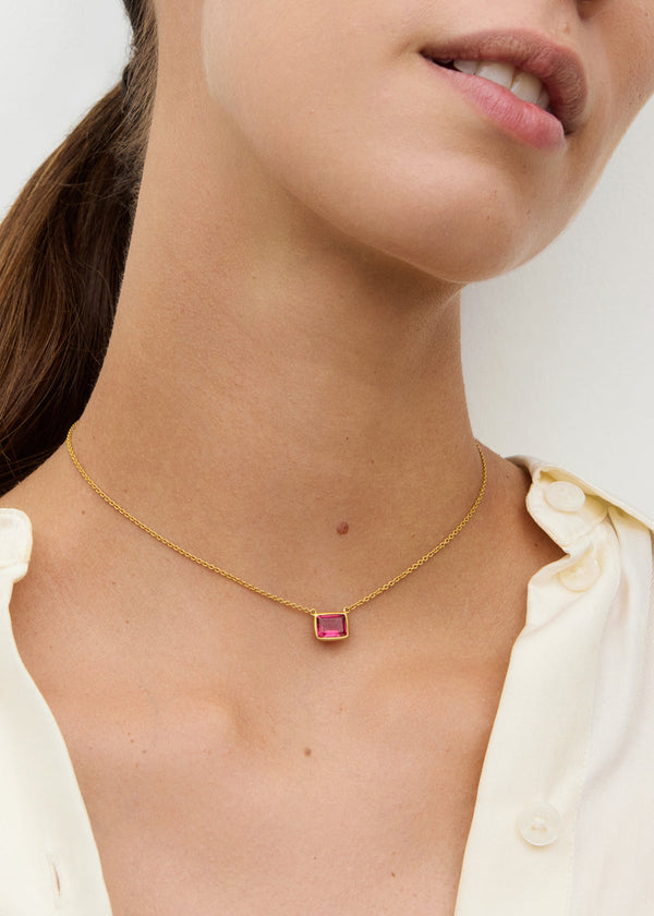 Pippa Small 18kt Gold Pink Tourmaline Baguette Necklace