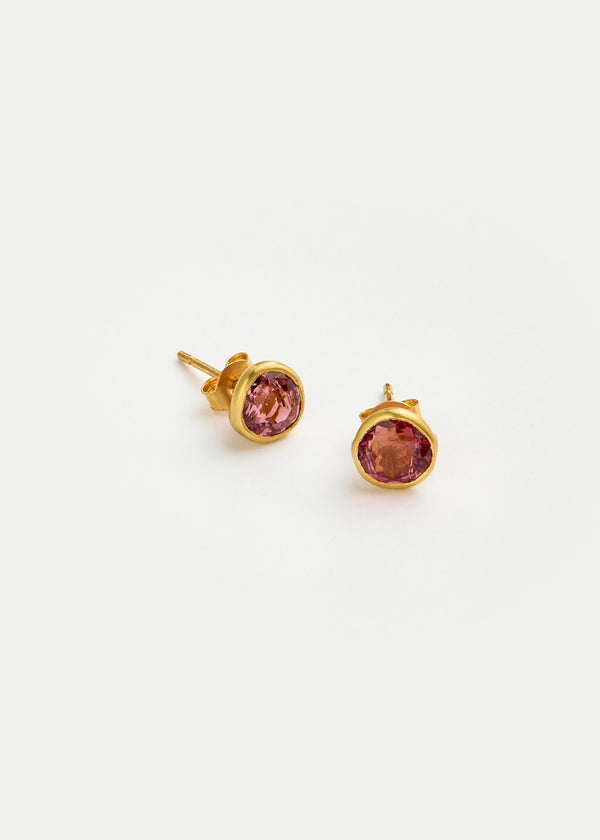 Pippa Small 18kt Gold Pink Tourmaline Classic Studs