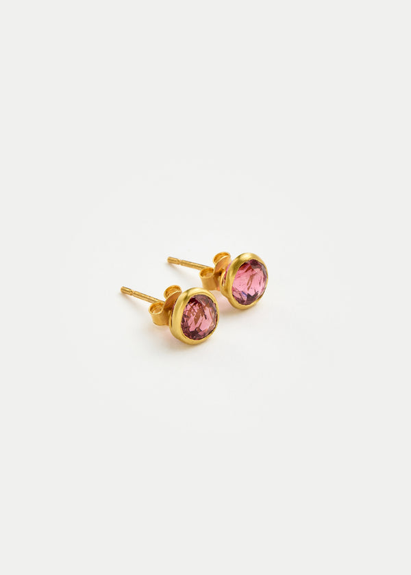 Pippa Small 18kt Gold Pink Tourmaline Classic Studs