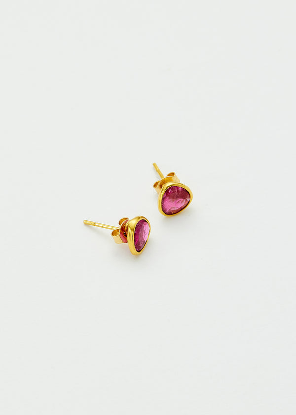 Pippa Small 18kt Gold Pink Tourmaline Classic Studs