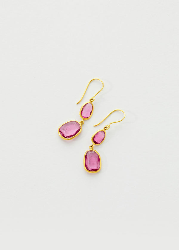 Pippa Small 18kt Gold Pink Tourmaline Double Drop Earrings