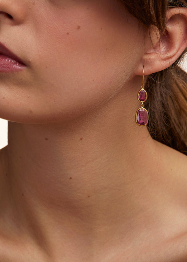 Pippa Small 18kt Gold Pink Tourmaline Double Drop Earrings