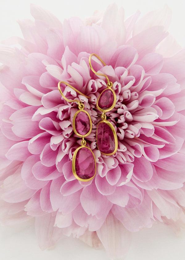 Pippa Small 18kt Gold Pink Tourmaline Double Drop Earrings