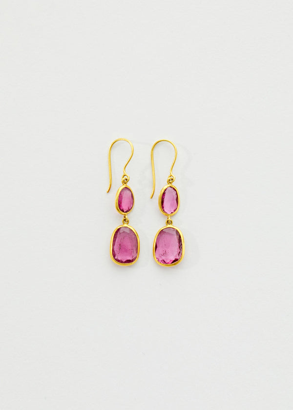 pippa small 18kt Gold Pink Tourmaline Double Drop Earrings