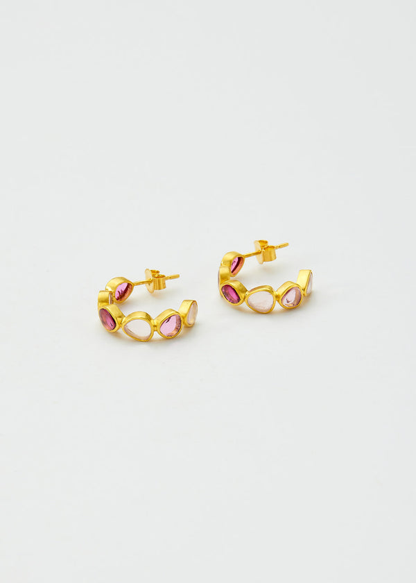 Pippa Small 18kt Gold Pink Tourmaline & Rose Quartz Hoops