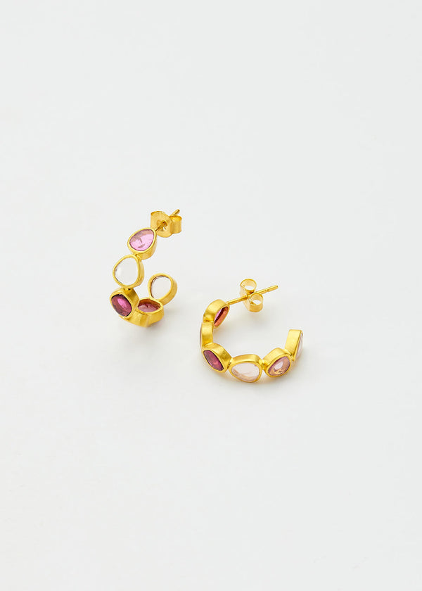 pippa small 18kt Gold Pink Tourmaline & Rose Quartz Hoops