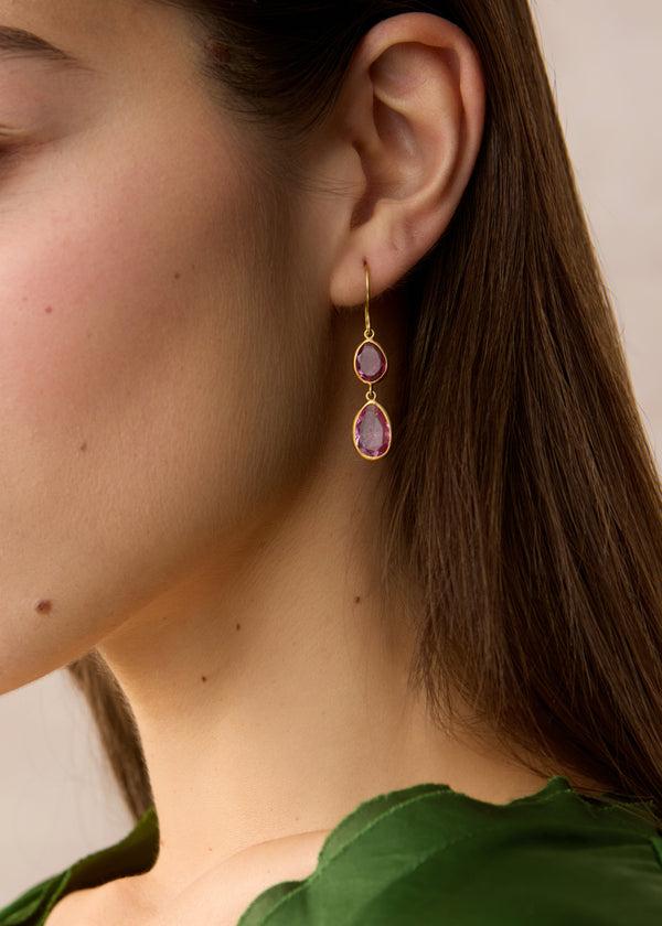 Pippa Small 18kt Gold Pink Tourmaline Small Double Drop Earrings