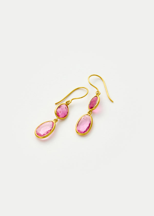 Pippa Small 18kt Gold Pink Tourmaline Small Double Drop Earrings