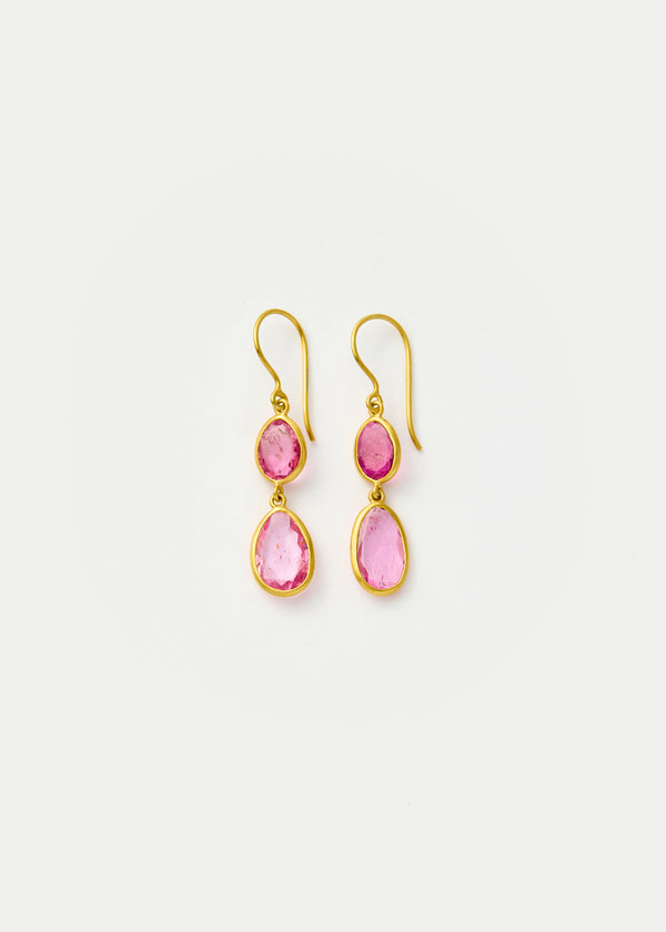 pippa small 18kt Gold Pink Tourmaline Small Double Drop Earrings