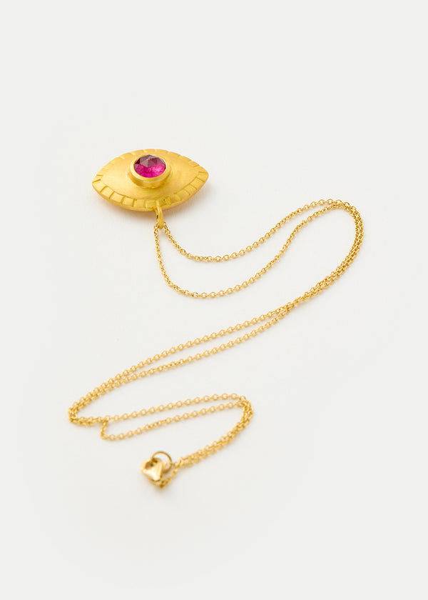 Pippa Small 18kt Gold PSTM Jordan Pink Tourmaline Eye Necklace