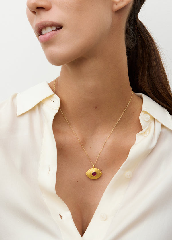 Pippa Small 18kt Gold PSTM Jordan Pink Tourmaline Eye Necklace