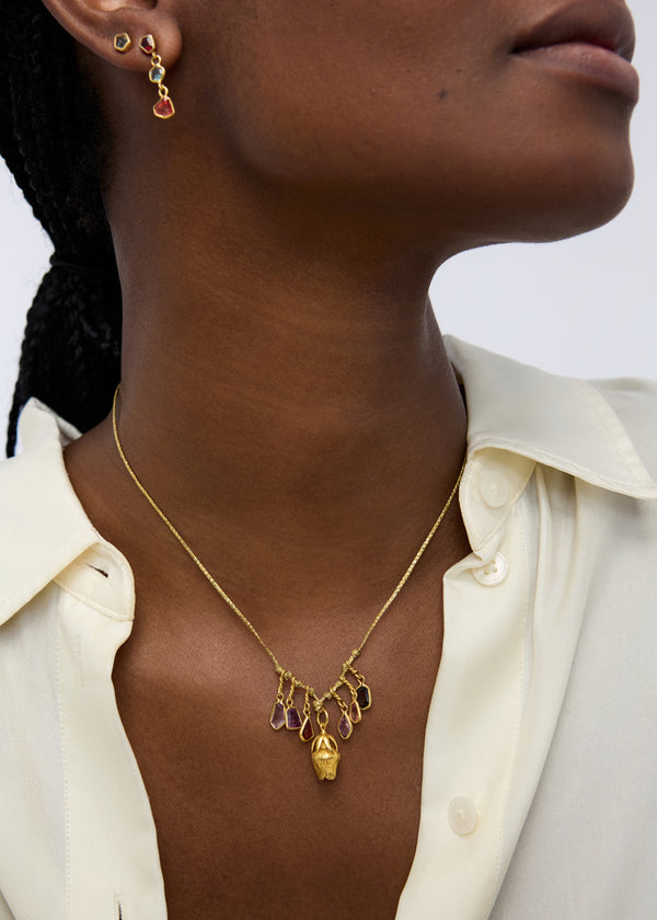 Pippa Small 18kt Gold PSTM Myanmar Aurora Bell Flower & Spinel Cluster On Cord