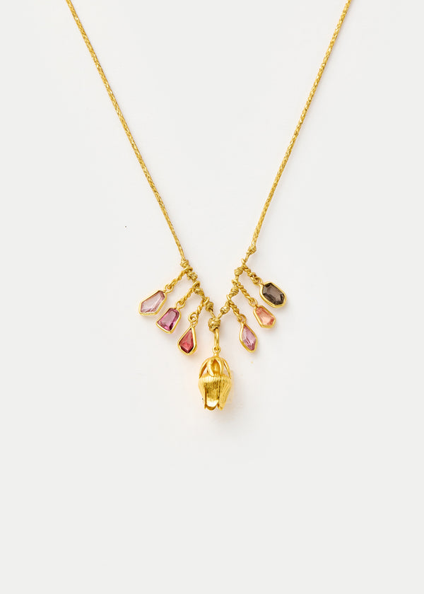 pippa small 18kt Gold PSTM Myanmar Aurora Bell Flower & Spinel Cluster on Cord