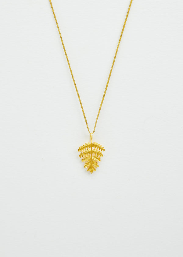 Pippa Small 18kt Gold PSTM Myanmar Fern Leaf Pendant On Cord