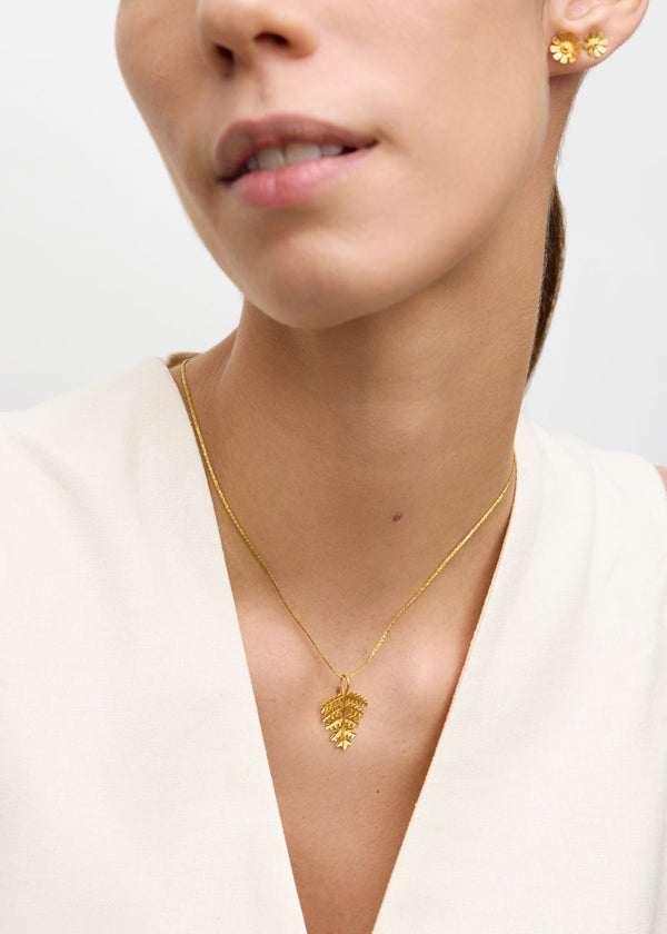 Pippa Small 18kt Gold PSTM Myanmar Fern Leaf Pendant On Cord