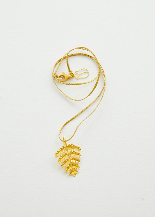 pippa small 18kt Gold PSTM Myanmar Fern Leaf Pendant on Cord