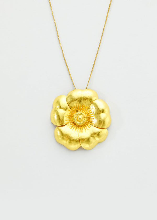 pippa small 18kt Gold PSTM Myanmar Gangaw Poppy Large Flower Pendant on Cord