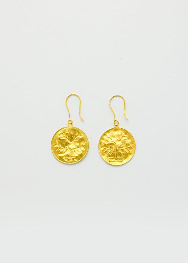 pippa small 18kt Gold PSTM Myanmar Gold Stamp Circle Tree Earrings