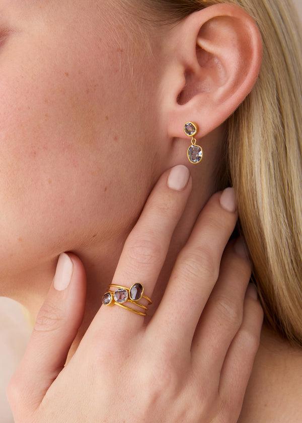 Pippa Small 18kt Gold PSTM Myanmar Grey Spinel Oval Cup Ring